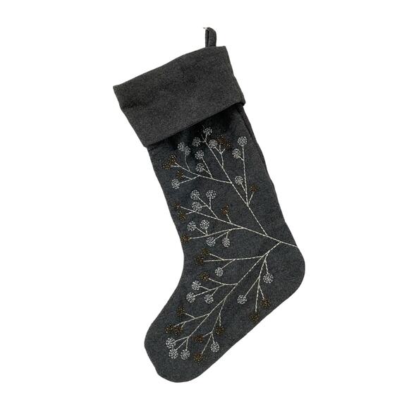 West Elm Holiday Gray Wool Blend Beaded Stocking - Picture 1 of 10